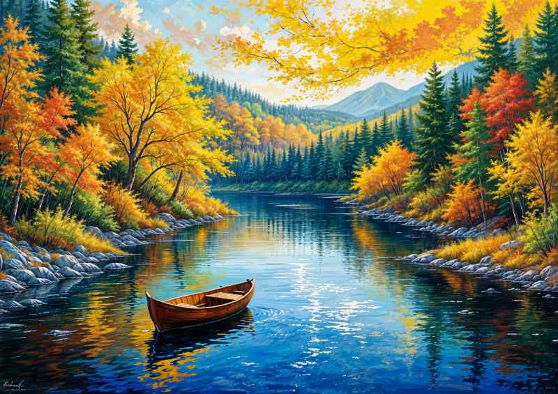 Boat on the lake in autumn | Canvas