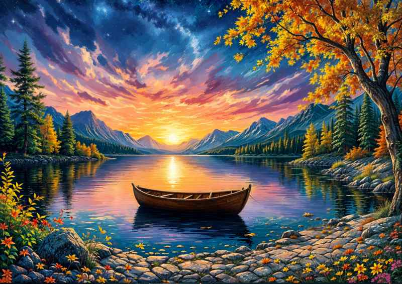 Boat on the lake in the wilderness | Canvas