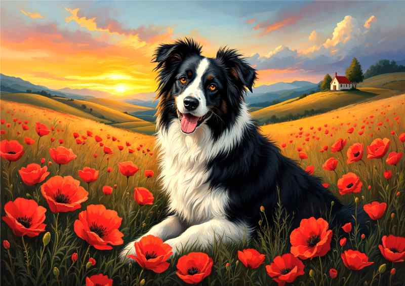 Collie in the poppy field | Di-Bond