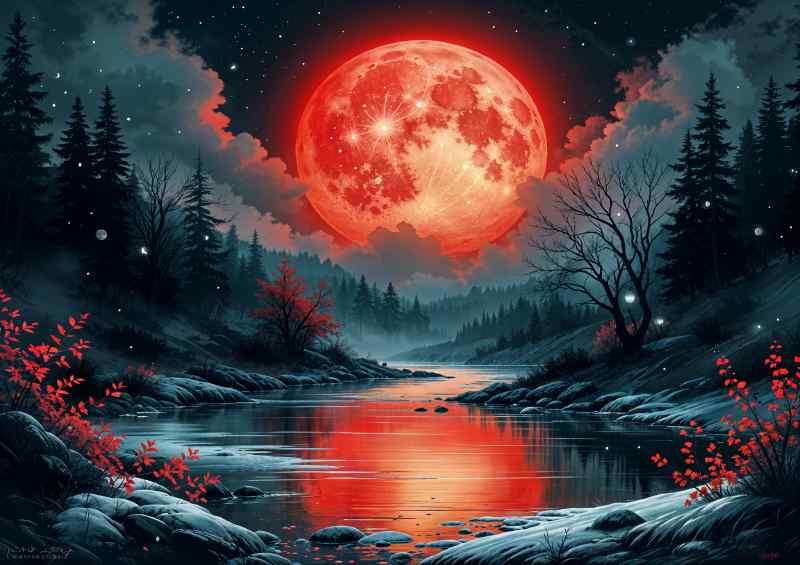 Red moon the the wilderness forest | Canvas