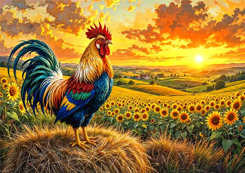 Rooster on the hay bail | Canvas