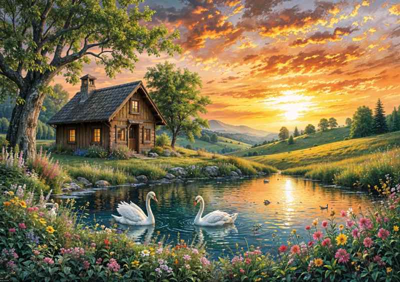 Swans by the lake | Poster