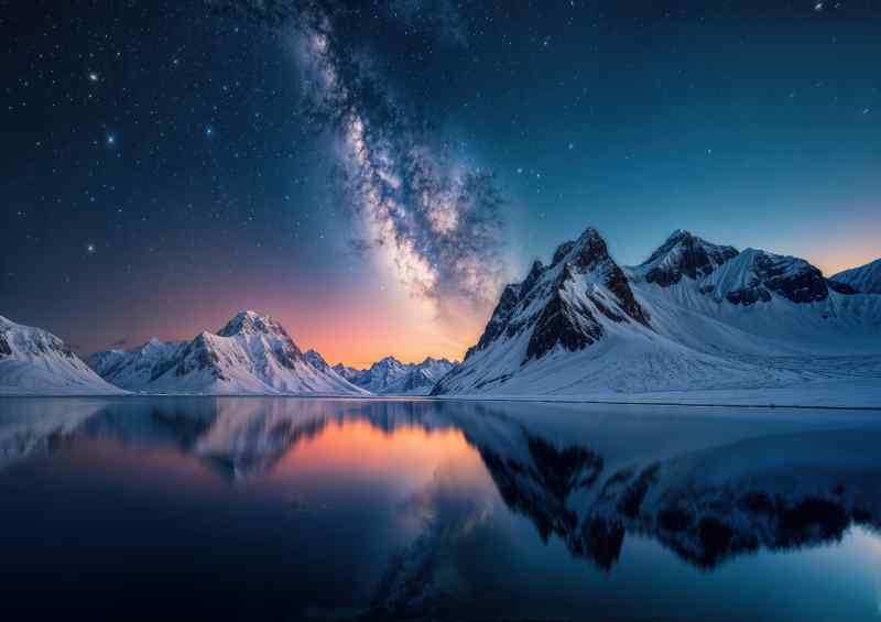Snowy mountains reflected in a calm lake | Canvas