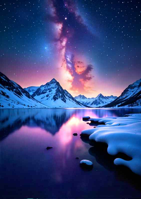 The night galaxy sky with the mountains and lake | Di-Bond