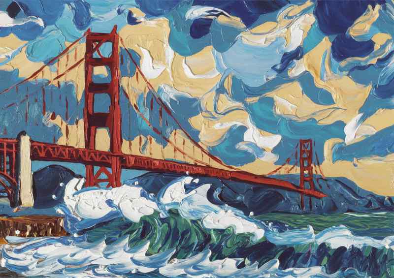 Golden gate bridge with crashing waves | Canvas