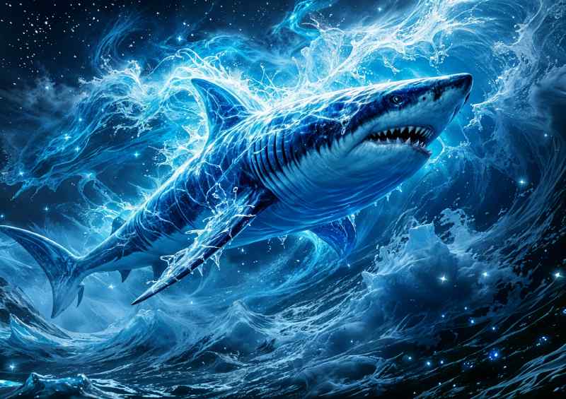 Great white shark crashing waves | Metal Poster