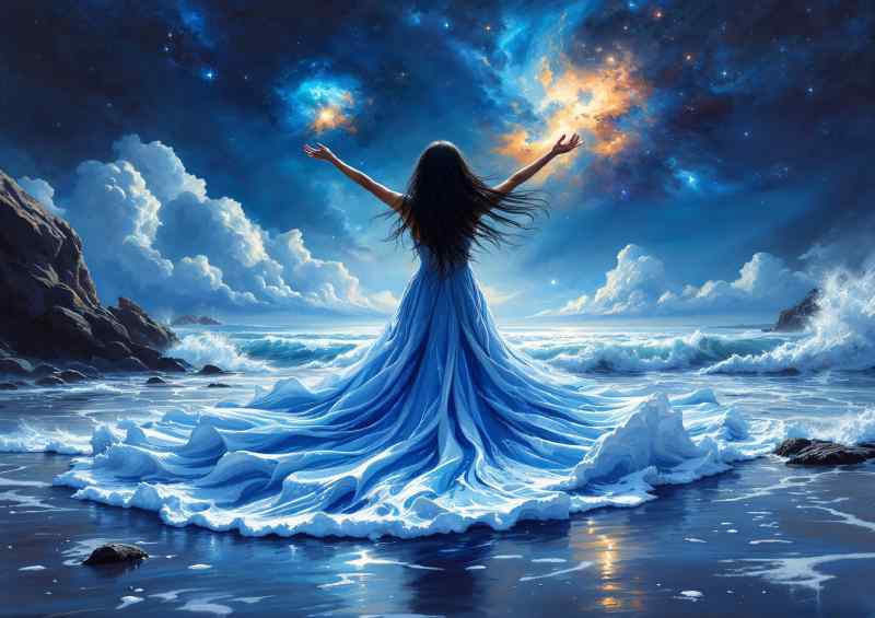 Painted sea lady at night | Metal Poster