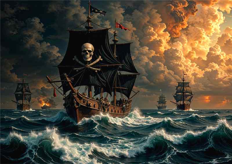 Pirate ship on the rough sea in battle | Di-Bond