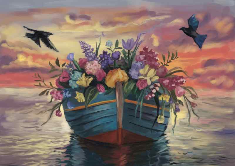 Serene seascape during sunset a boat a | Di-Bond