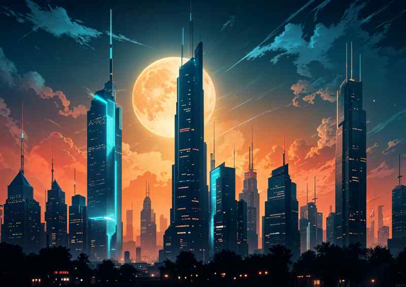 Future neon orange bright city | Canvas