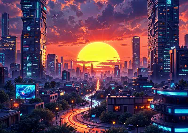 Futuristic modern neon town | Canvas
