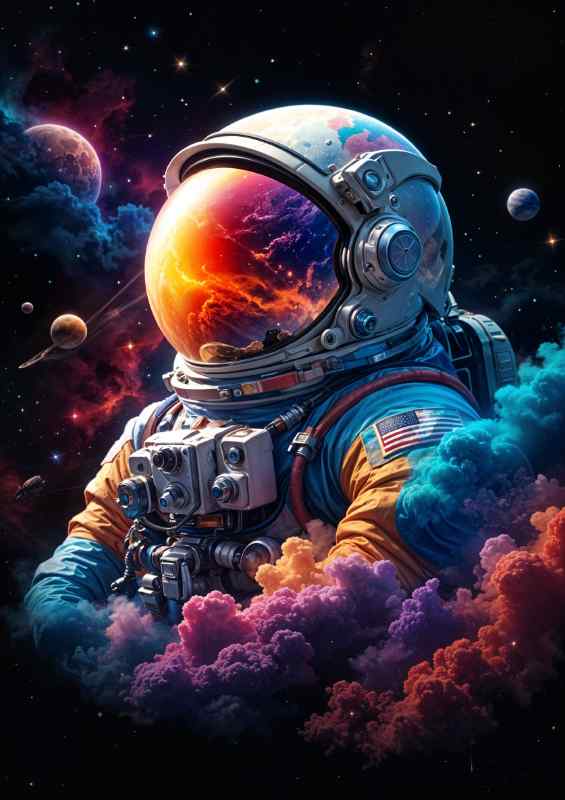 Astronaut in colourful cloud matter | Poster