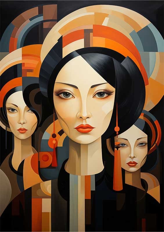 Chaos and Creativity Abstract Faces in a Colorful Dance | Poster