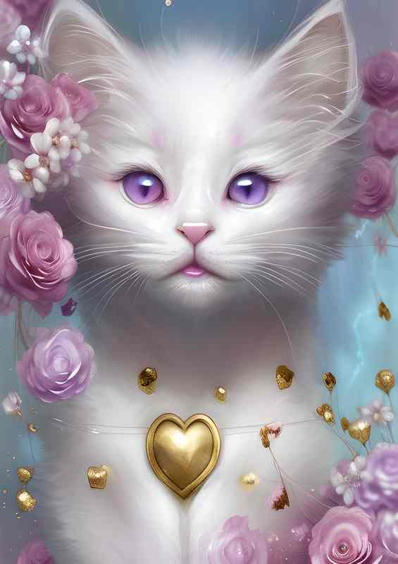 Cute Adorable Happy White Cat | Poster