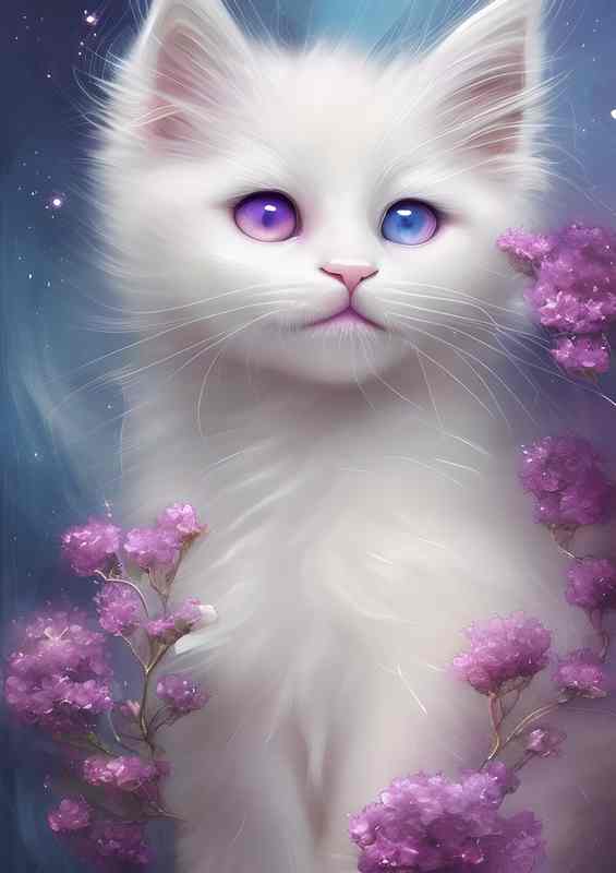 Cute Adorable White Fluffy Kitten | Poster