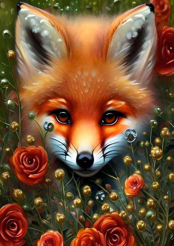 Cute Fox Surrounded By Flowers | Poster