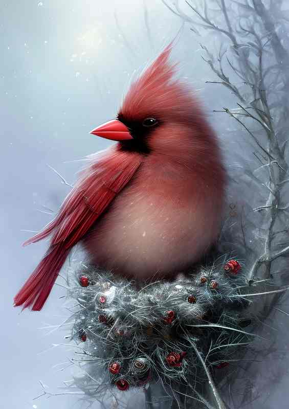 Detailed Fantasy Fluffy Tiny Birds Cardinals | Canvas
