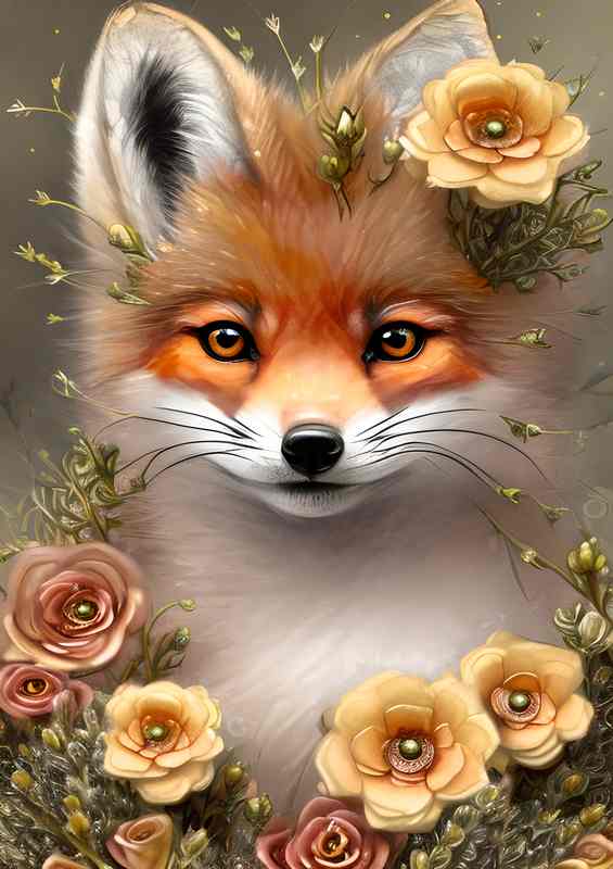 Fox On A Bed Of Flowers | Canvas