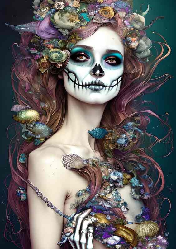 Mermaid Skeleton Beauty Day Of Dead | Canvas