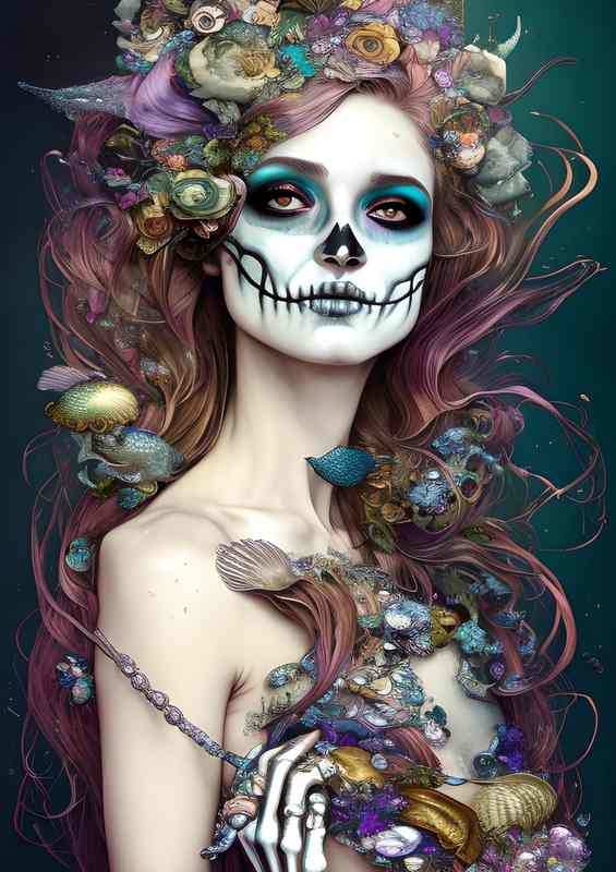 Mermaid Skeleton Beauty Day Of Dead | Poster