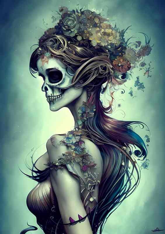 Mermaid Skeleton Day Of Dead | Poster