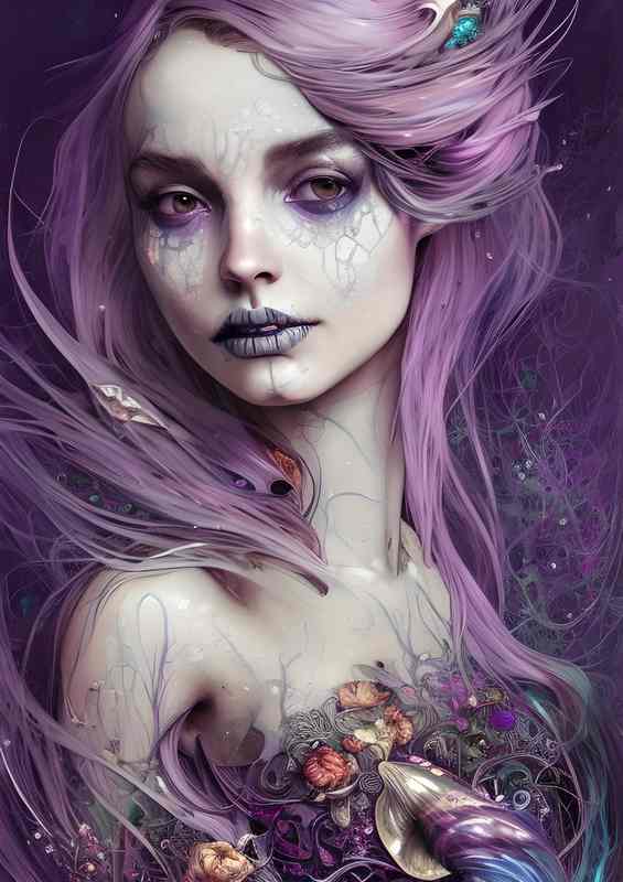 Purple Hair Mermaid Skeleton Beauty | Canvas