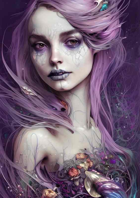 Purple Hair Mermaid Skeleton Beauty | Poster