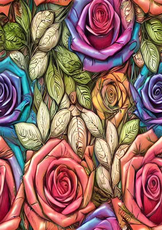 Rainbow Roses And Leaves | Poster