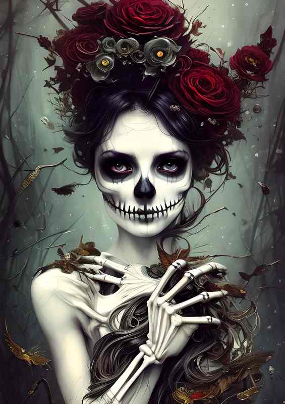 Skeleton Beauty Whimsical On A Dark Night | Canvas
