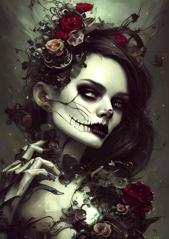 Skeleton Beauty Whimsical Surrounded By Roses | Poster