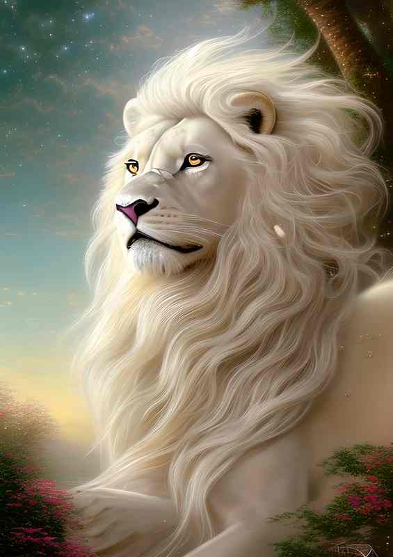 Stunning White Lion With Orange Eyes | Poster