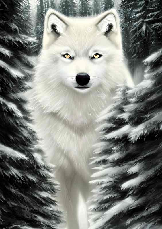 Tiny White Wolf In The Snow | Canvas