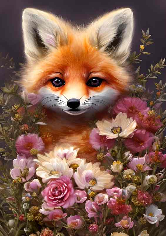 Whimsical Detailed Fluffy Cute Fox | Metal Poster