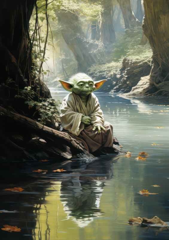 Oceans Lullaby Yoda sitting by the river | Canvas