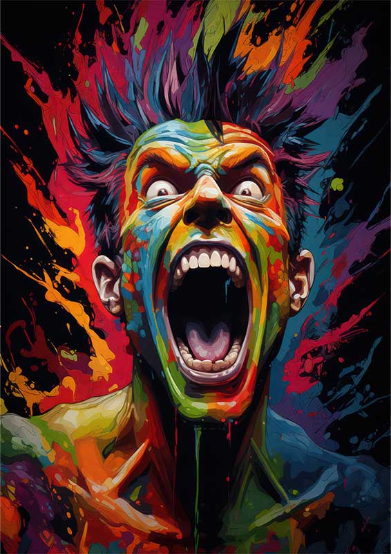 Ragebowed Masterpiece - Abstract Canvas of Angry Rainbow Man