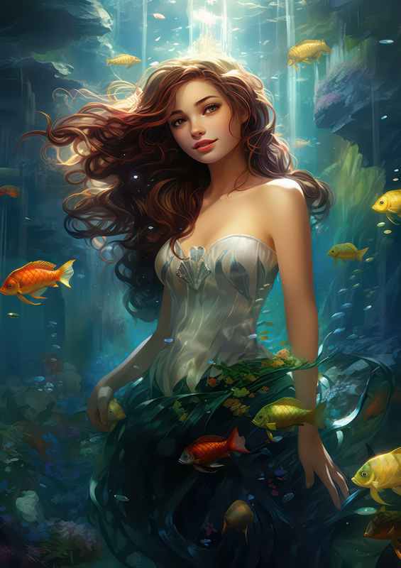 Princess in the water with the fishes | Canvas