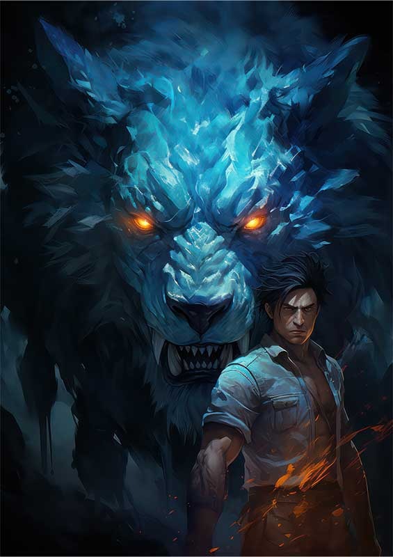 Beastly Encounter: Azure Guardian & Electric Gaze Poster