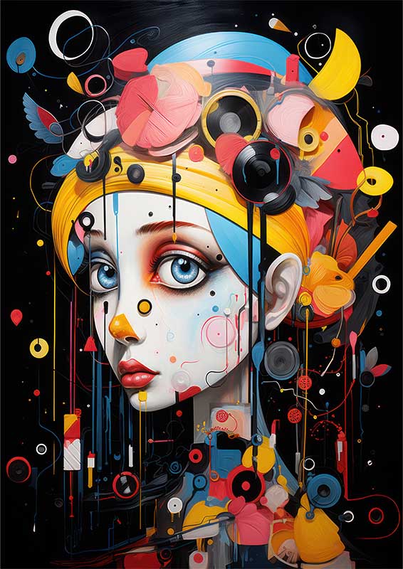 Lady with a pearl earring abstract style | Metal Poster