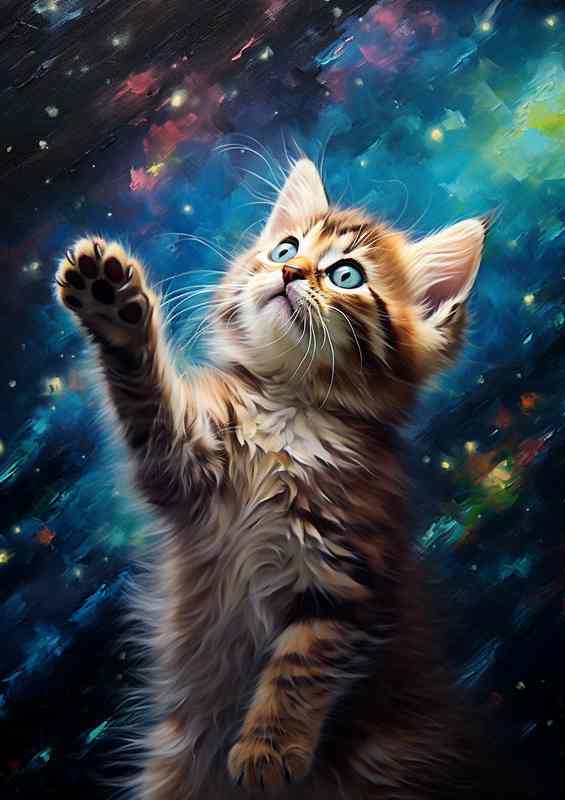 Catscape Dewdrops and Leaves in Feline Art | Poster