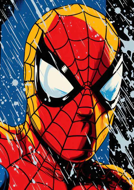 Spider man pop art style in rain | Canvas