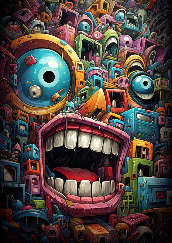 Mosaic Masks large colorful monster artwork | Canvas