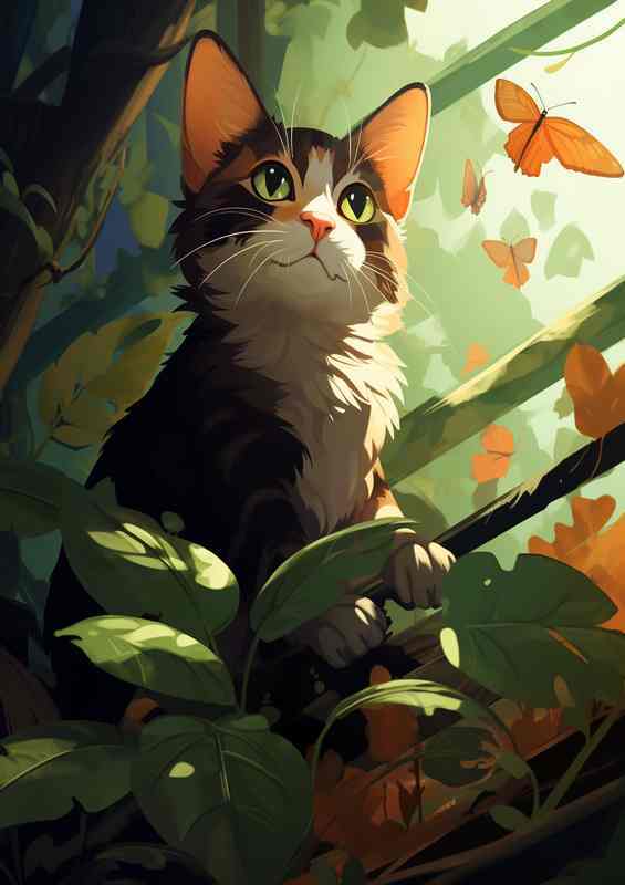 Leafy Laps Paintings of Cats Crowned with Nature | Poster