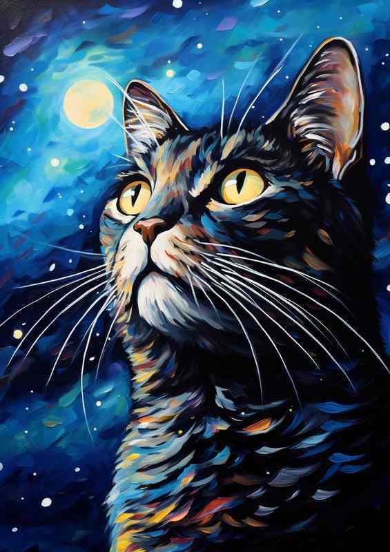 Starry Eyed Felines Cats Gazing into the Cosmic Beyond | Poster