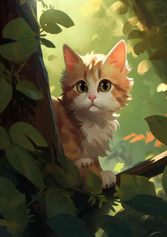 Whiskers And Wilderness Cats with Leaf Paintings | Metal Poster