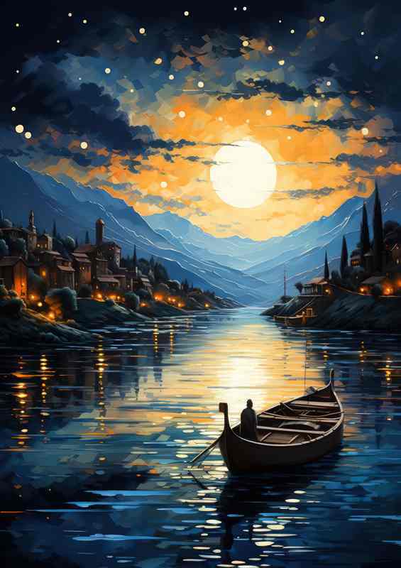 Boat Adrift Cosmic Dreams Overhead Shine mountains | Canvas