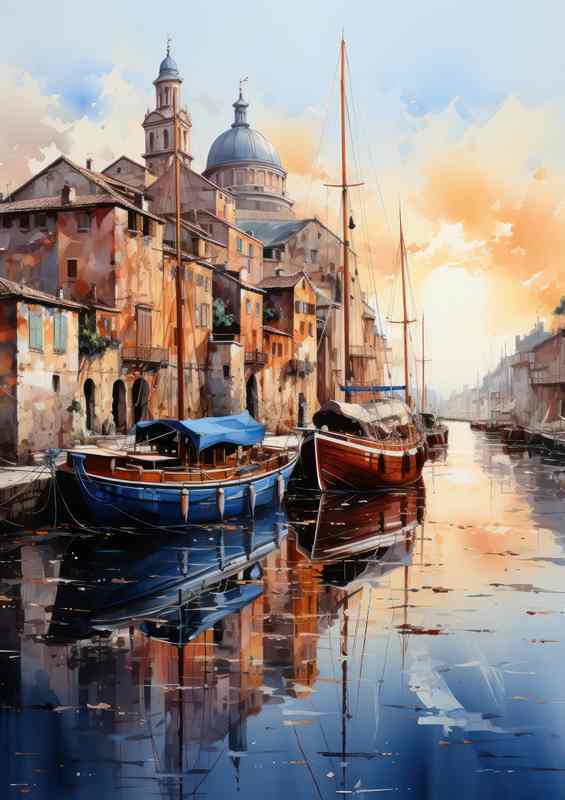 Daytime Serenity Boats Rest On Canals | Poster