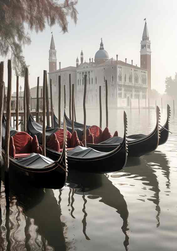 Docks Shadow Dance Gondolas In Stillness | Canvas