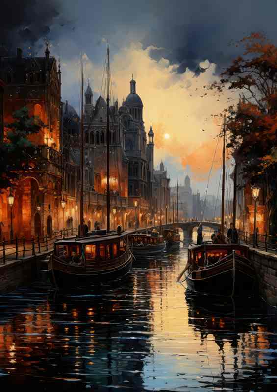Italian Boats Serenaded by street lights | Canvas