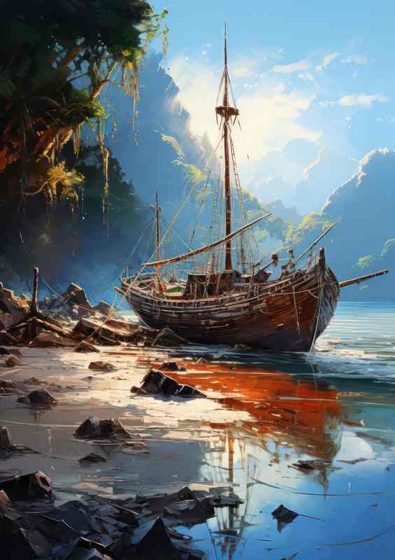 Morning Kiss Boat On Serene Beach | Canvas