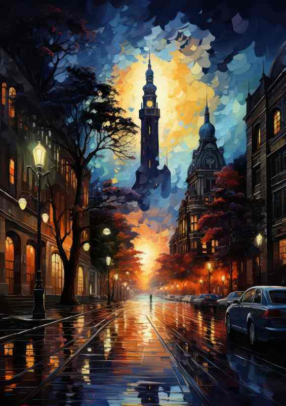 Night Lights Dancing in The Rain | Canvas